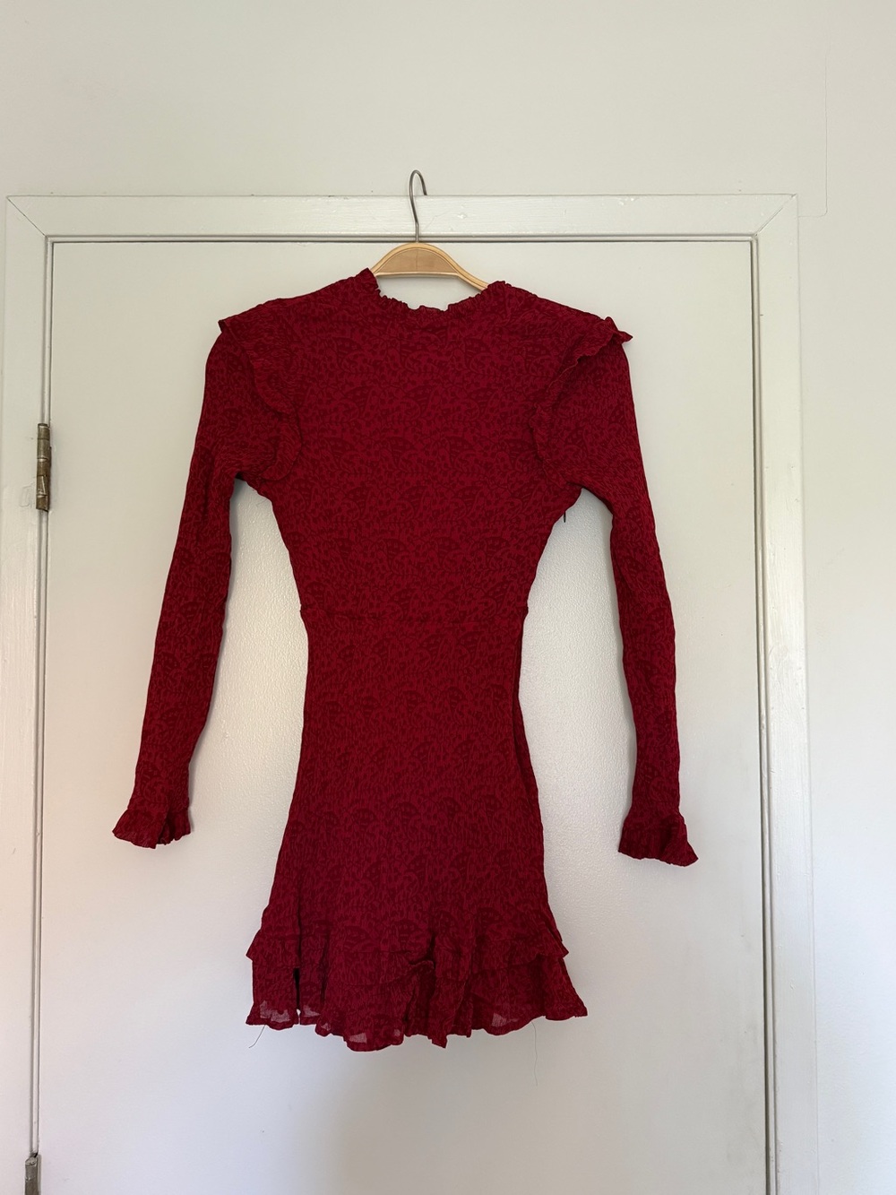 Cleobella Kerala Dixie Ruffle Trim Long Sleeve Dress Red Floral Print Size XS